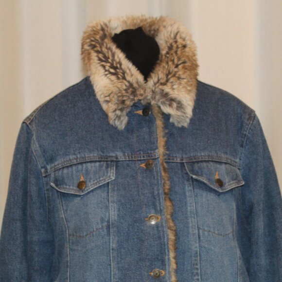 JEAN JACKET Fabio Faux Fur Lined Blue Denim Jacket Penny Lane - Picture 8 of 14